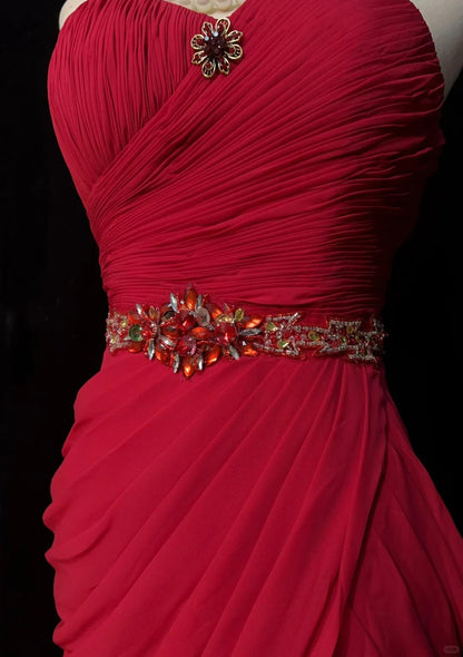 Sexy Red Strapless Chiffon Ruched Beaded Sheath Short 8th Grade Homecoming Dress Cocktail Dress D3376