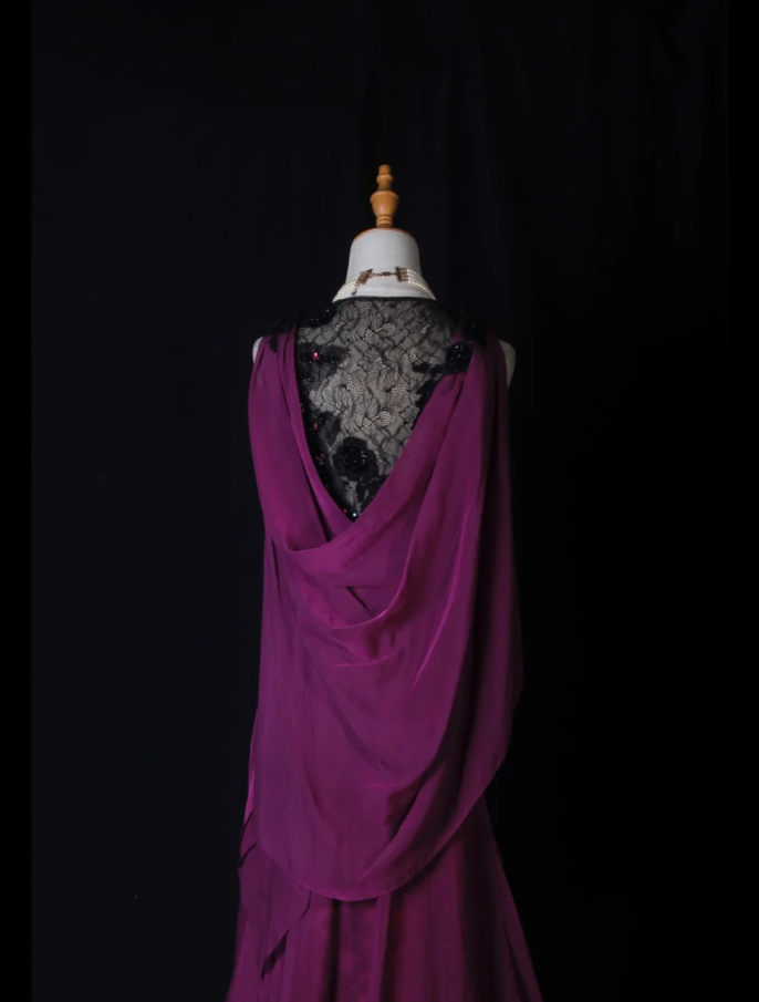 Elegant Sleeveless Purple Chiffon Lace Mermaid Long Party Dress Evening Gown With Beaded D2274