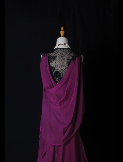 Elegant Sleeveless Purple Chiffon Lace Mermaid Long Party Dress Evening Gown With Beaded D2274