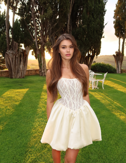 Elegant Off White Strapless Lace Satin A Line Short 6th Grade Homecoming Dress Birthday Dress D3853