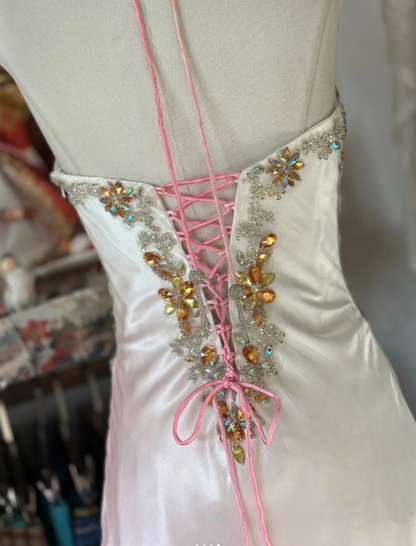 Pretty Ombre Pink Halter Satin Beaded Mermaid Long Birthday Party Dress Evening Gown D1675