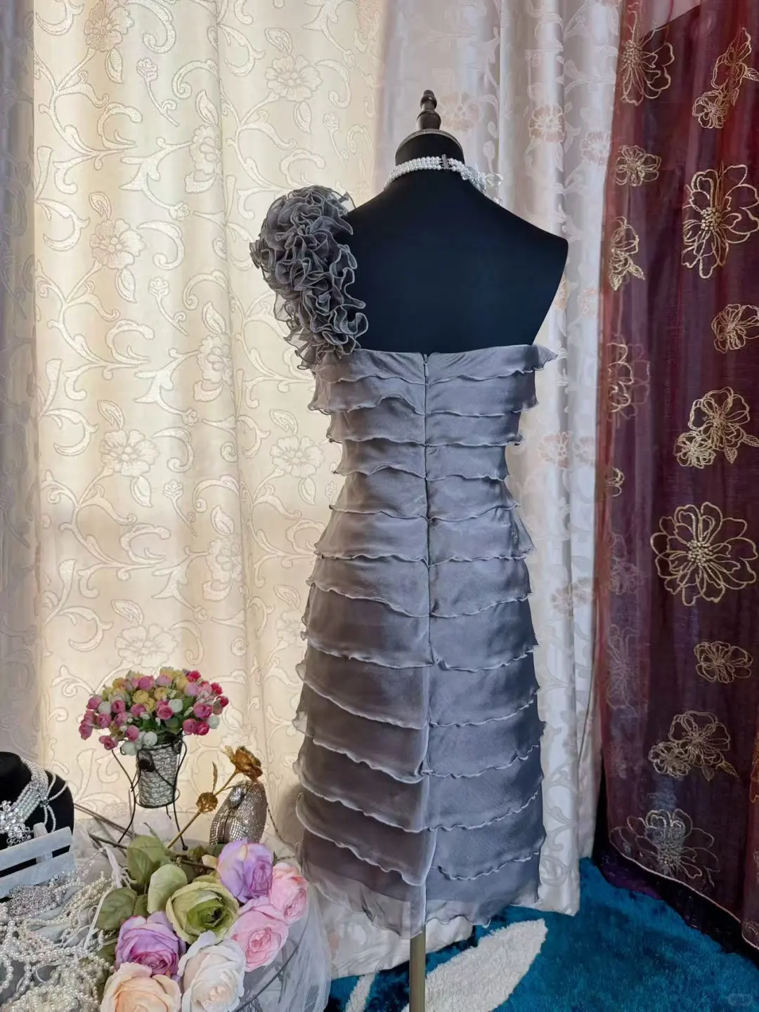 Vintage One Shoulder Gray Chiffon Sheath Cocktail Dress Formal Graduation Homecoming Dress D454