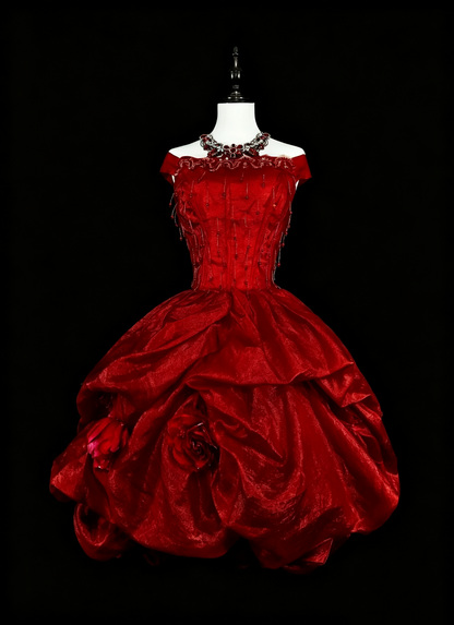 Classy Off The Shoulder Tulle Beaded A Line Short 15th Birthday Outfits,Red Short Graduation Homecoming Dress D4062