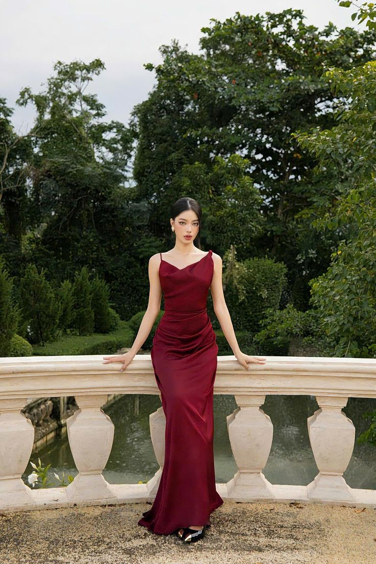 Elegant Burgundy Satin Long Bridesmaid Dress, Formal Party Dress D961