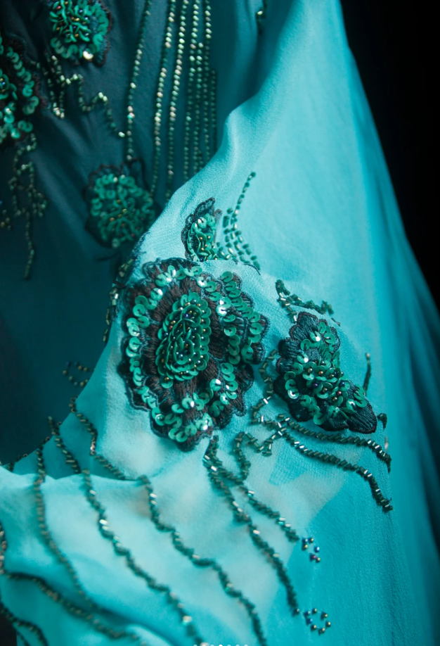 Vintage Spaghetti Straps Ombre Green Chiffon Beaded Evening Dress Mermaid Long Prom Gown D1682