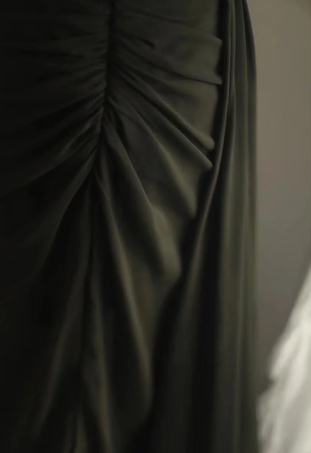 Vintage Green Spaghetti Straps Satin Beaded Mermaid Slit Long Evening Dress Party Gown D2202