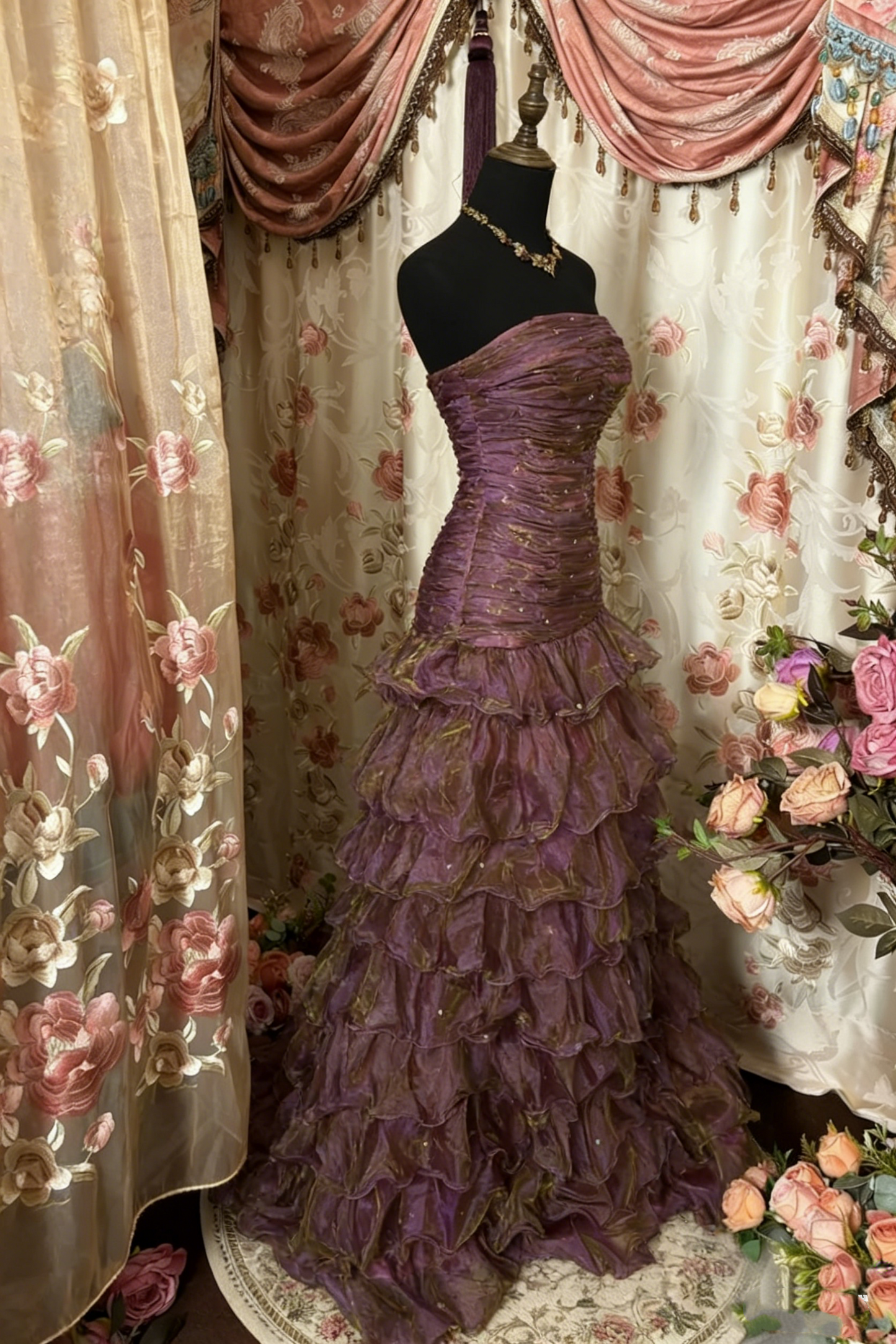 Classy Mermaid Strapless Ruffles Long Evening Dress Prom Dresses SD3818