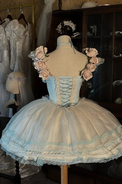 Cute Tulle Lace 3D Floral Short 18th Birthday Outfits,Blue Short Homecoming Dress D4639