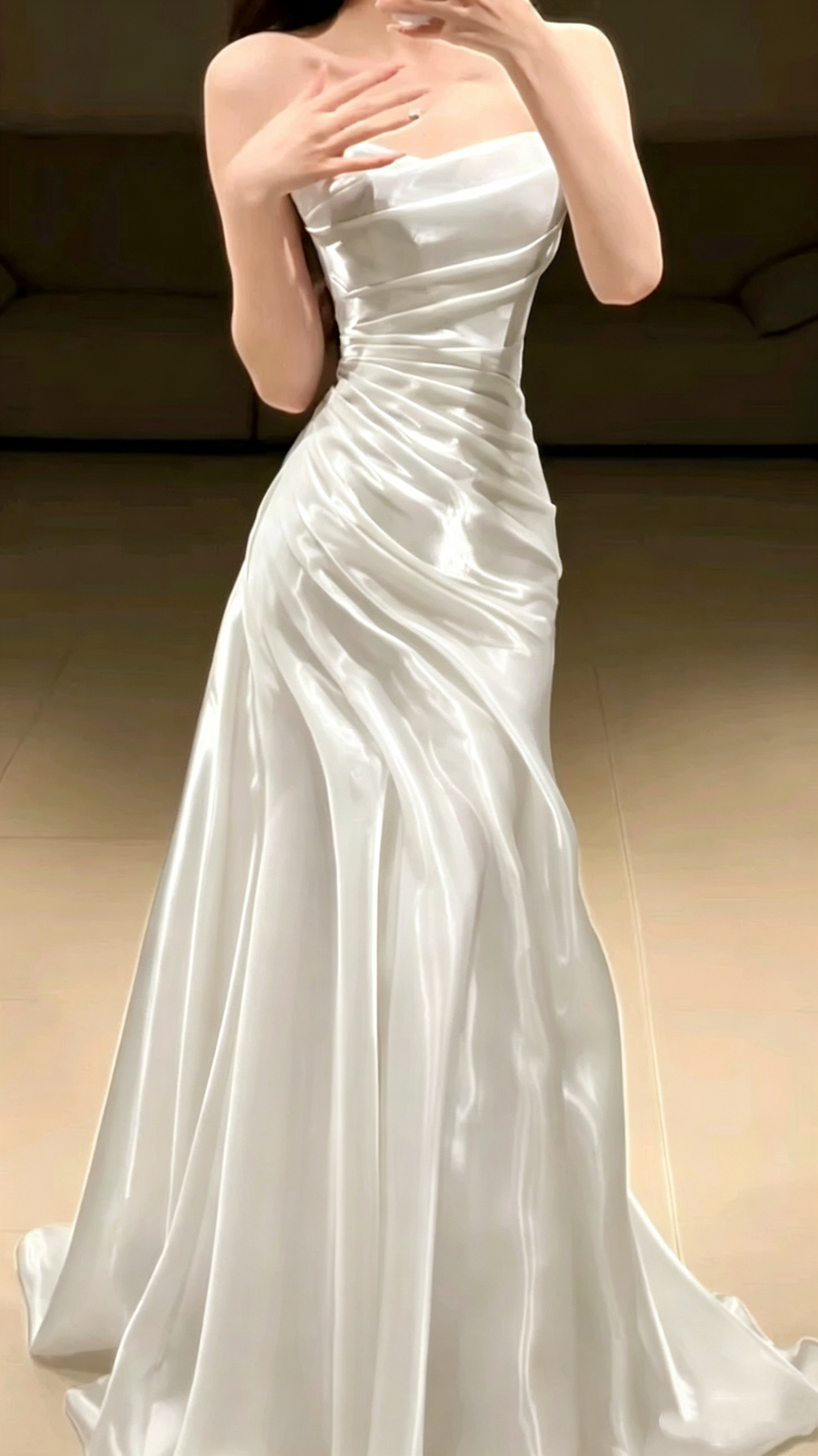 Pretty Strapless Tulle Pleated Mermaid Evening Dress Party Dress Sky Blue Long Wedding Guest Dress D1893