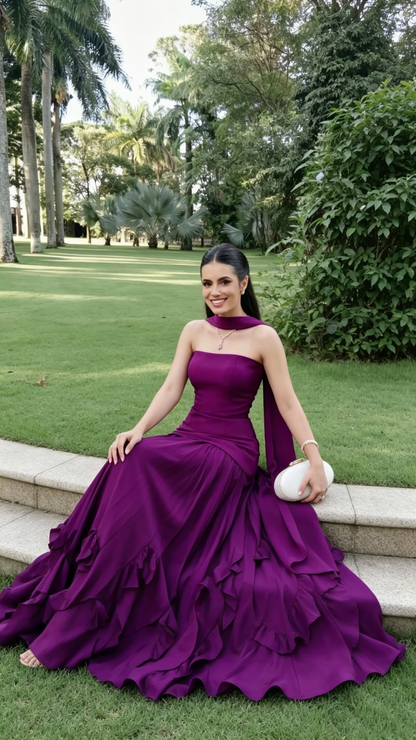 Charming Strapless Satin Long Wedding Guest Dress,Purple Long Party Dress D3446