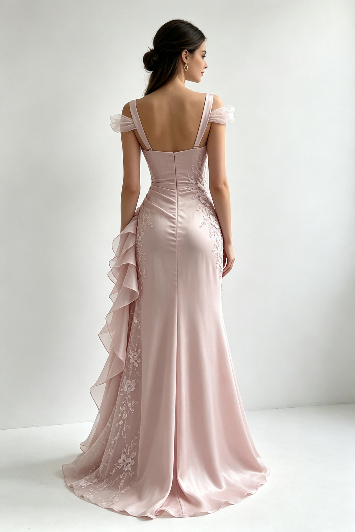 Pretty Pink Satin Tulle Appliques Mermaid Long Evening Dress ,Formal Birthday Prom Dress D3112