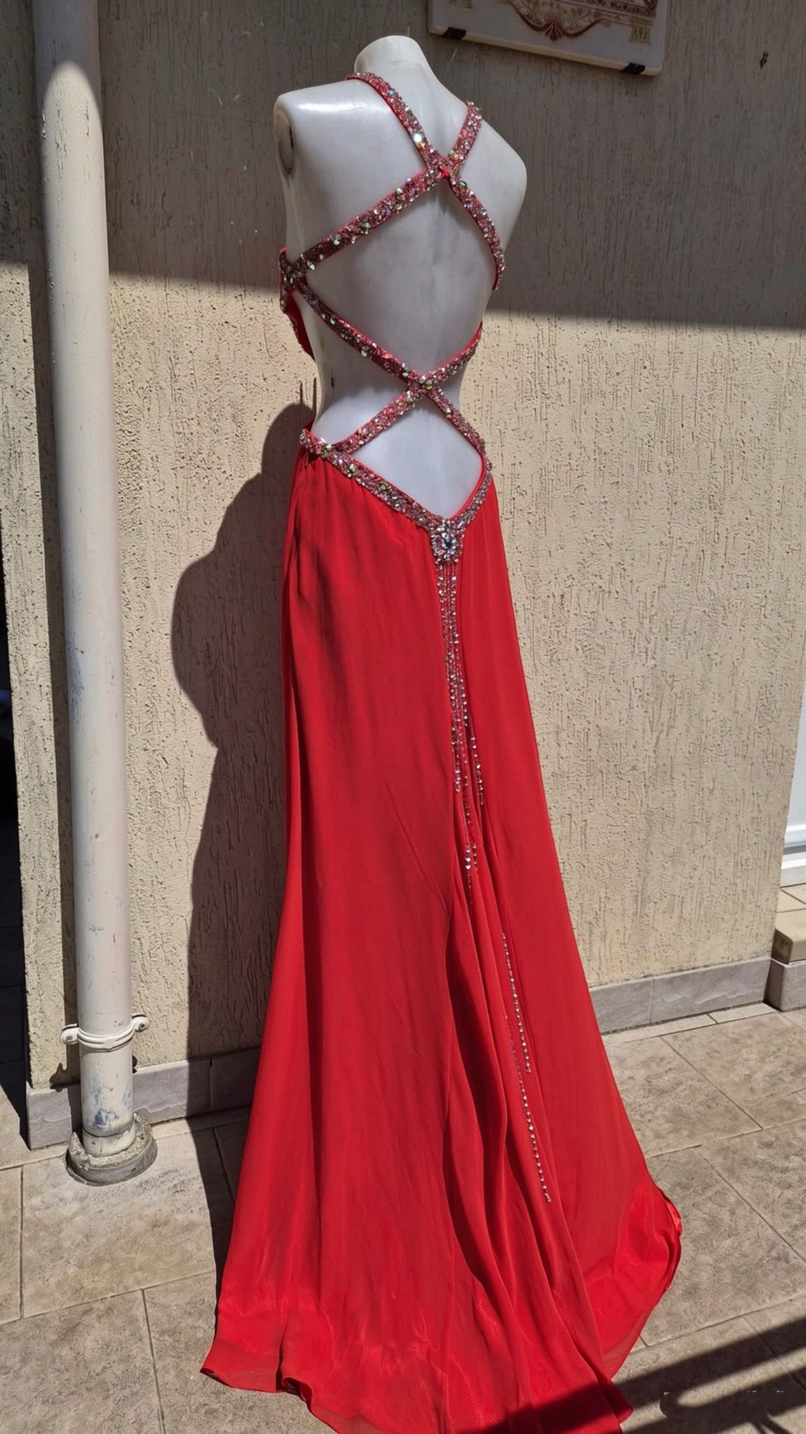 Sexy Red Halter Chiffon Beaded Long Party Dress Evening Dress D4953