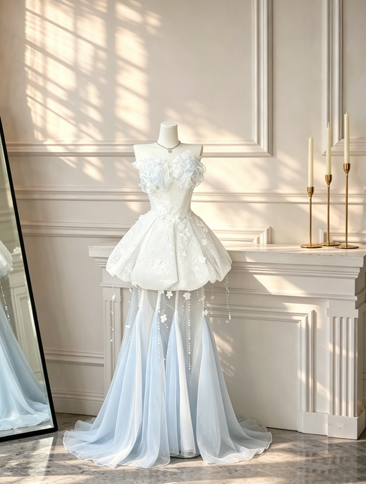 Classy Strapless Satin Tulle Appliques A Line Short 17th Birthday Outfits White Graduation Homecoming Dress D2644