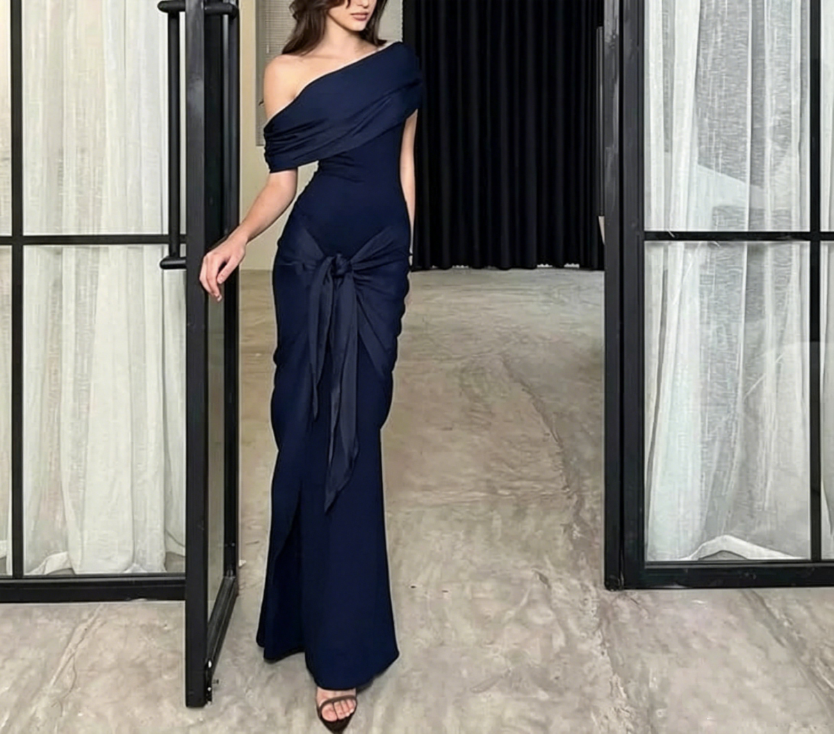 Black Off The Shoulder Long Mermaid Party Dress Prom Dress S195