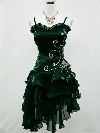 Vintage Black Chiffon Beaded Short Prom Dress Formal 8th Grade Homecoming Dress S849
