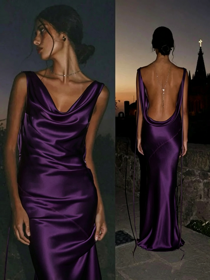 Sexy Green Sleeveless Satin Backless Mermaid Evening Dress Long Party Gown Bridesmaid Dress D1464