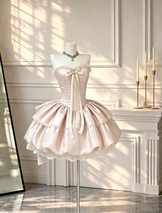 Cute Pink Sweetheart Neck Satin A Line Short Homecoming Dress Birthday Dress D2643