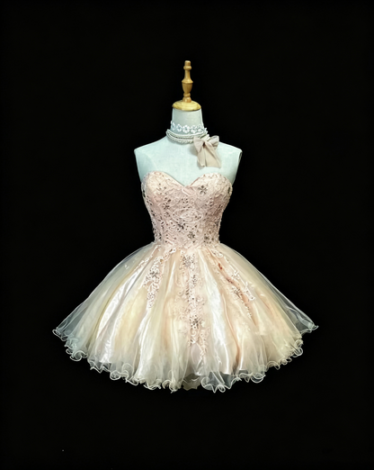 Charming Sweetheart Neck Tulle Appliques Short 15th Birthday Outfits ,Peach Pink Homecoming Dress D3250