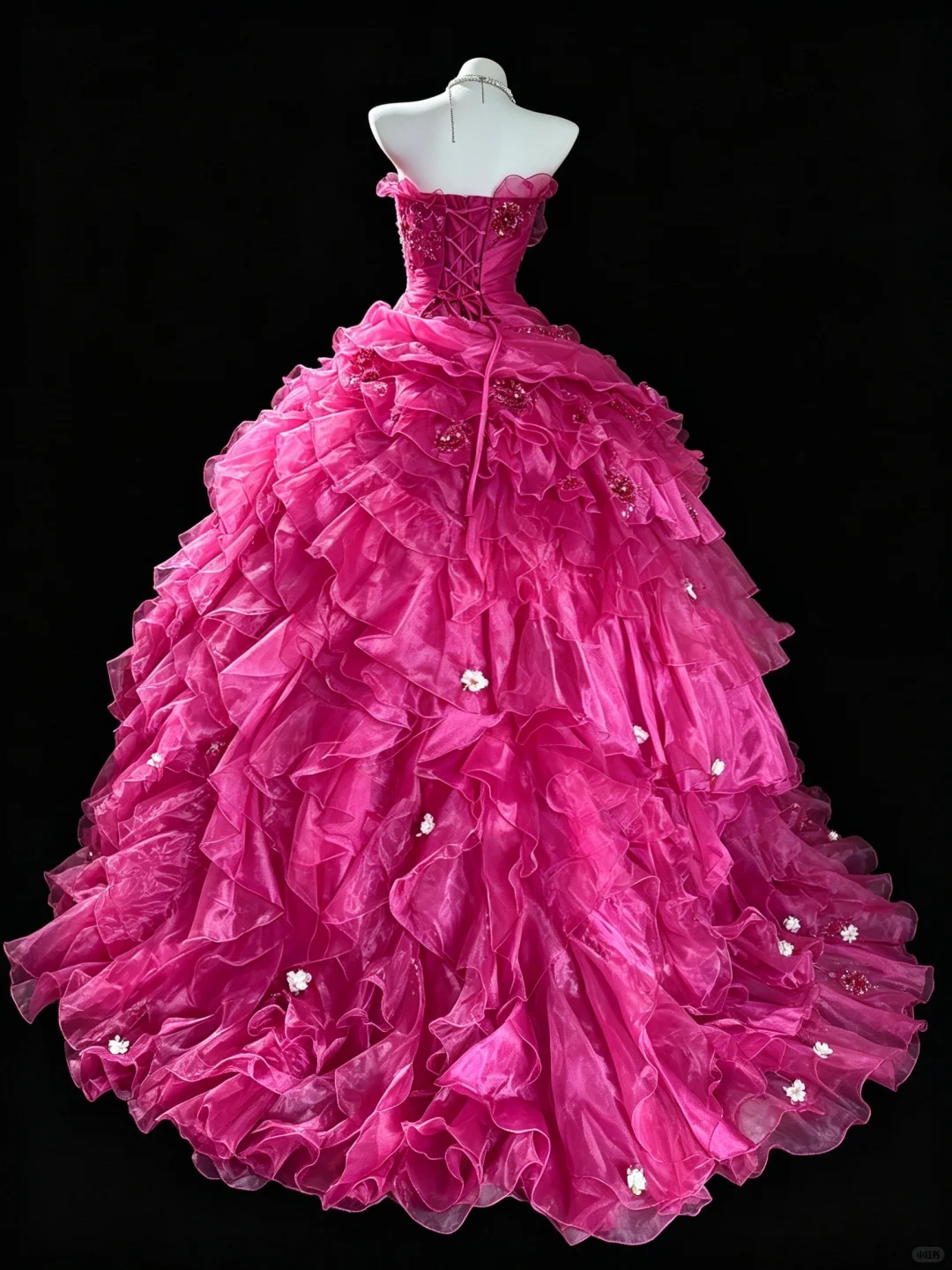 Charming Strapless Hot Pink Tulle Pleated Appliques Quinceanera Dress Sweet 15 16 Dress D5273
