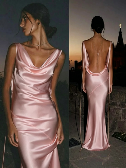 Sexy Green Sleeveless Satin Backless Mermaid Evening Dress Long Party Gown Bridesmaid Dress D1464