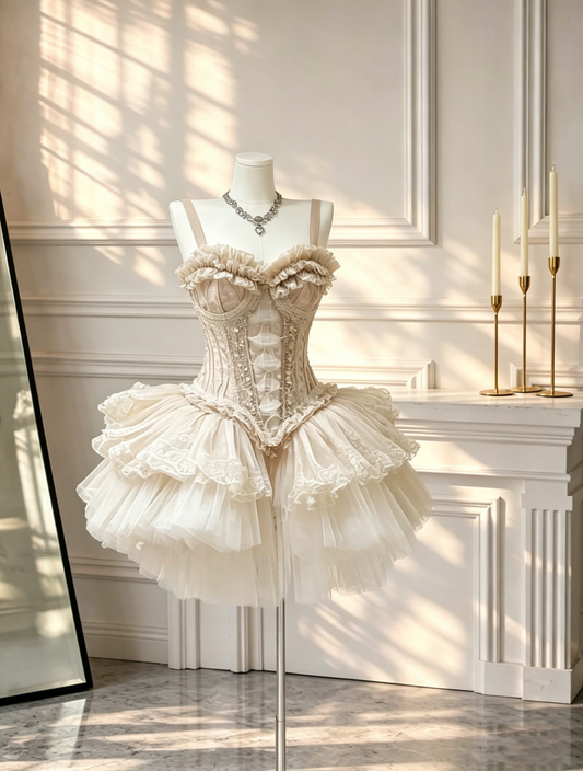 Retro Ombre Champagne Tulle Pleated Layered A Line 17th Birthday Outfits Short Cocktail Dress D2642