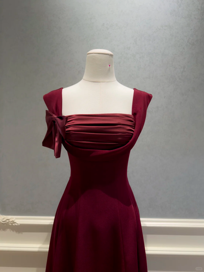Pretty Burgundy Satin A Line Evening Dress Long Party Gown D2993