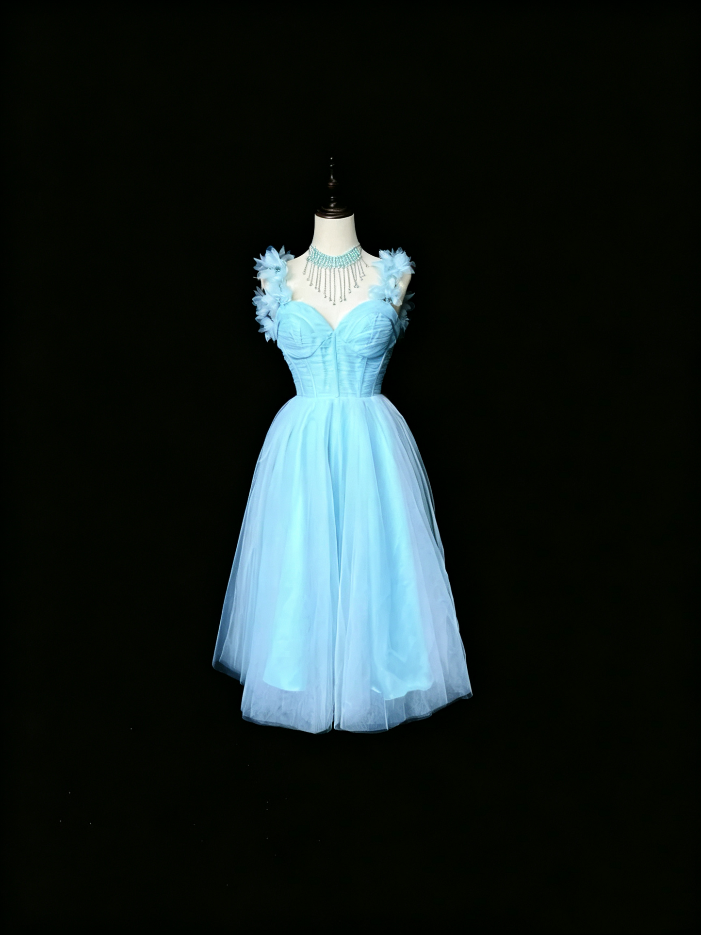 Elegant Spaghetti Straps Blue Tulle A Line Short Graduation Homecoming Dress Birthday Outfits D3251