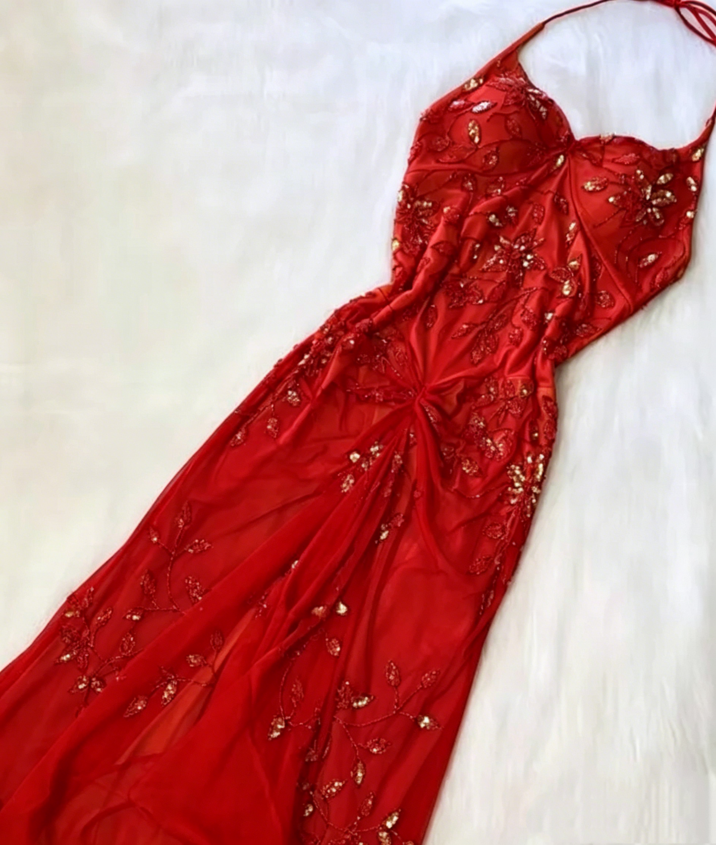 Pretty Orange A Line Halter Tulle Long Prom Dresses Formal Evening Dresses SD2712