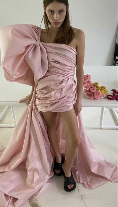 Gorgeous Pink Satin Pleated Short Homecoming Dress Birthday Outfits D4387