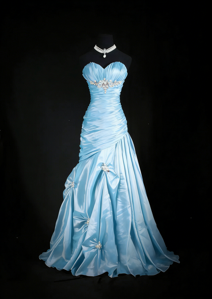 Retro Burgundy Strapless Satin Pleated Mermaid Long Party Dress Birthday Dress With Beads D2234