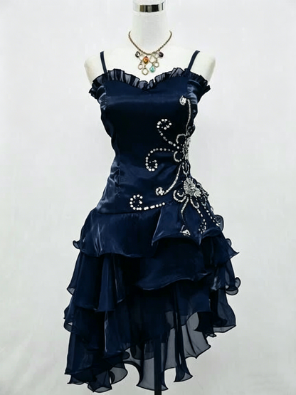 Vintage Black Chiffon Beaded Short Prom Dress Formal 8th Grade Homecoming Dress S849