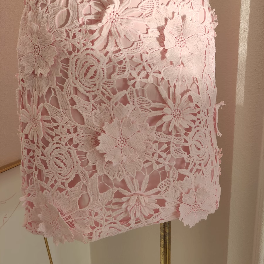 Sexy A Line Spaghetti Straps Pink Lace Vacation Dresses Short Birthday Outfits SD330