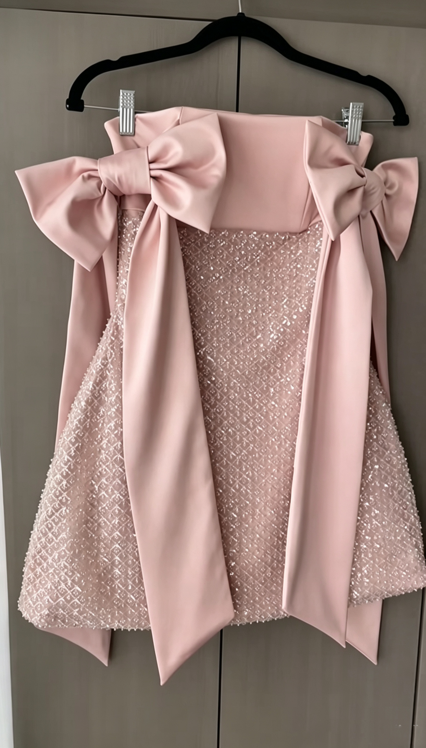Shiny Bow Straps Satin Sequin A Line Short 7th Grade Homecoming Dress,Pink Short Birthday Dress D3950