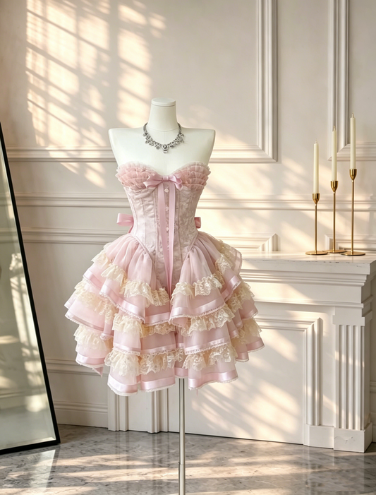 Sweet Sweetheart neck Tulle Lace Layered Short Birthday Outfits Pink A Line Graduation Homecoming Dress D2639