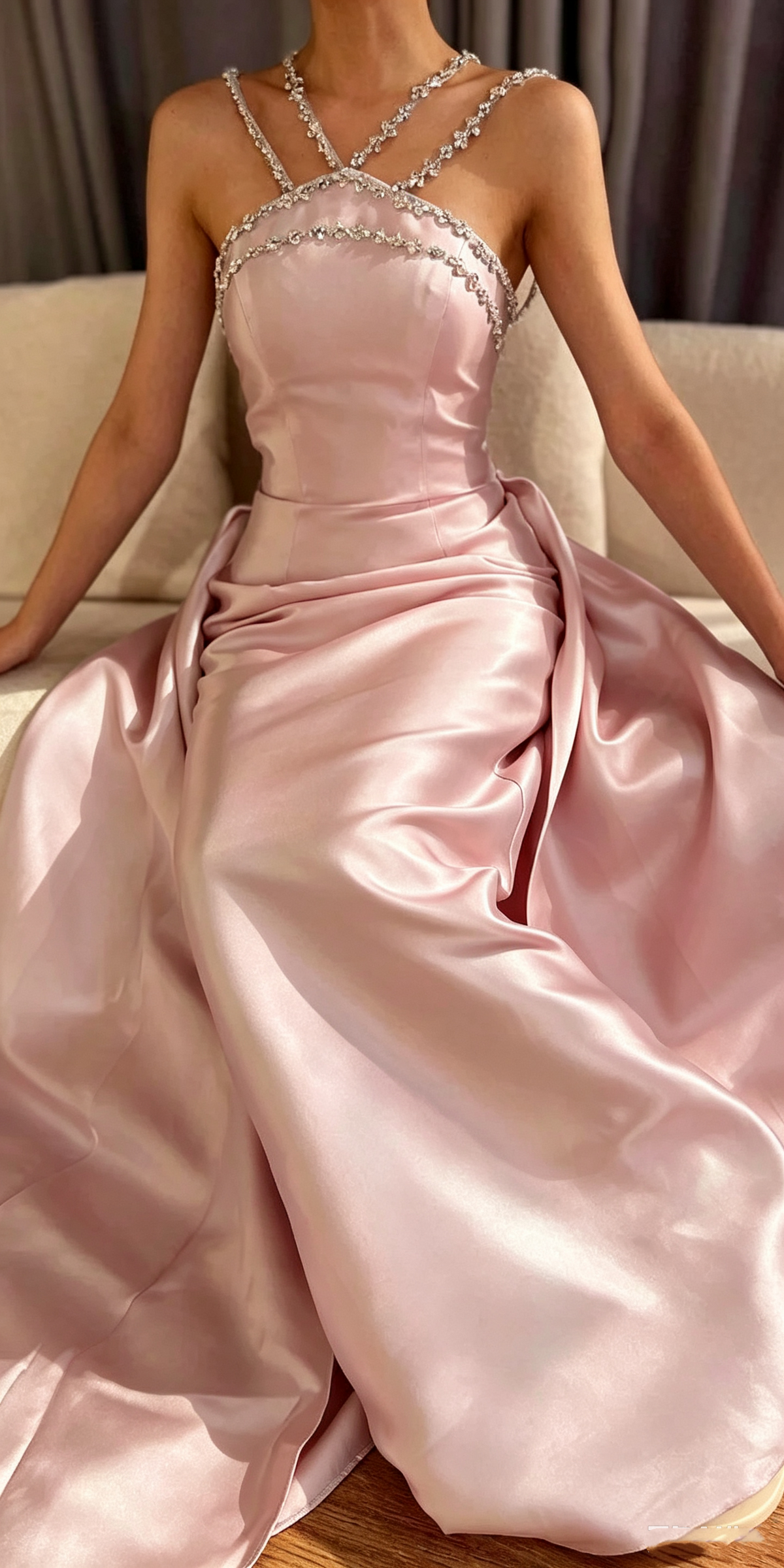 Gorgeous Blue Sleeveless Satin Beaded Mermaid Long Prom Dress Evening Gown D1080