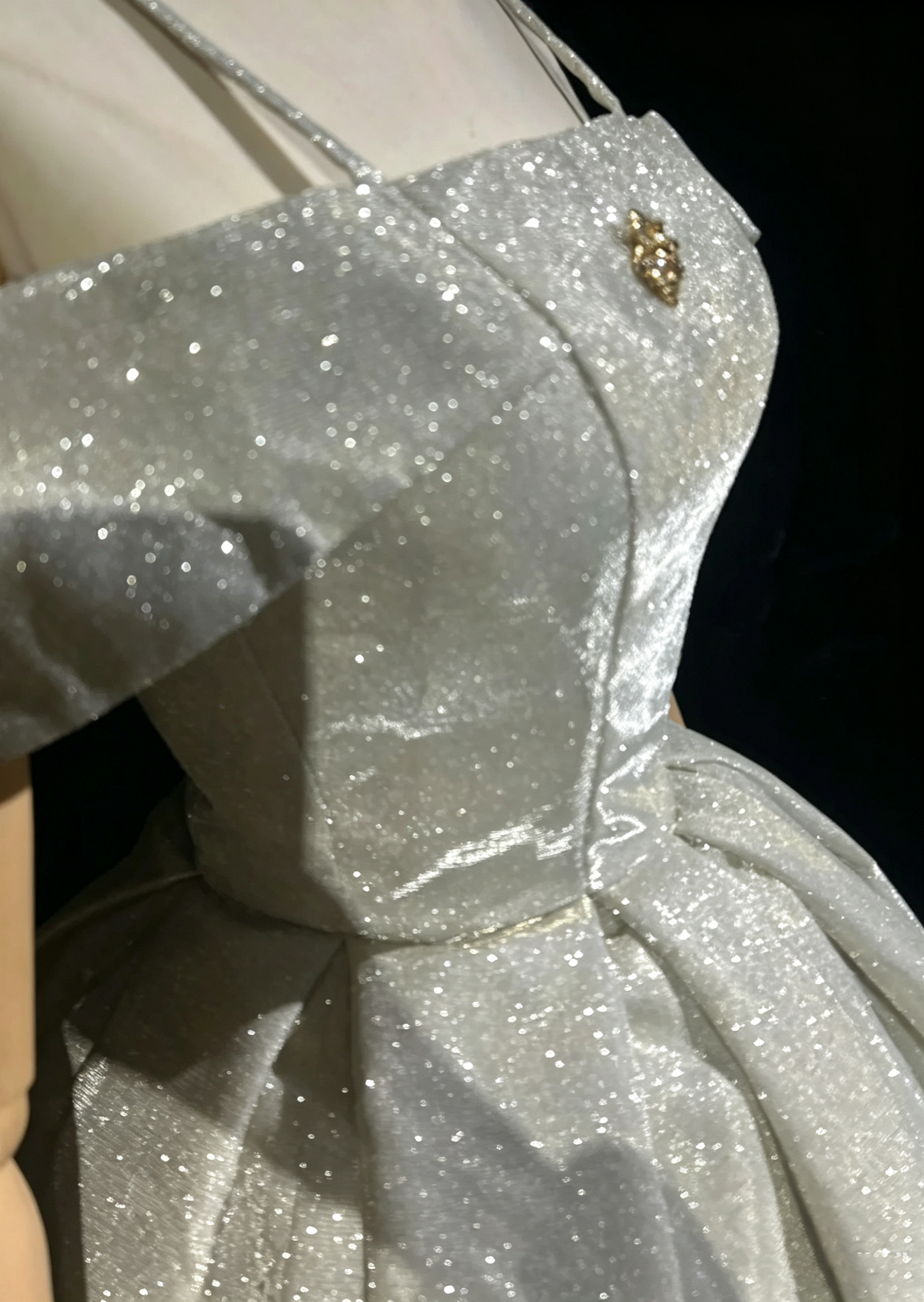 Sparkly Off The Shoulder Satin Sequin A Line cocktail Dress,Silver Short 9th Grade Homecoming Dress D3367