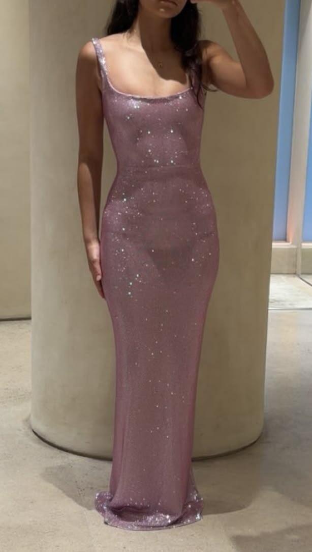 Glitter Pink Sequin Sheath Long Prom Dress Evening Dress D4404