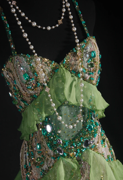 Gorgeous Spaghetti Straps Green Tulle Lace Beaded Mermaid Long Evening Dress Birthday Party Gown D2007