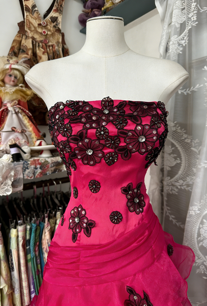 Vintage Fashion Mermaid Strapless Hot Pink Floor Length Evening Dress Prom Dresses SD1887