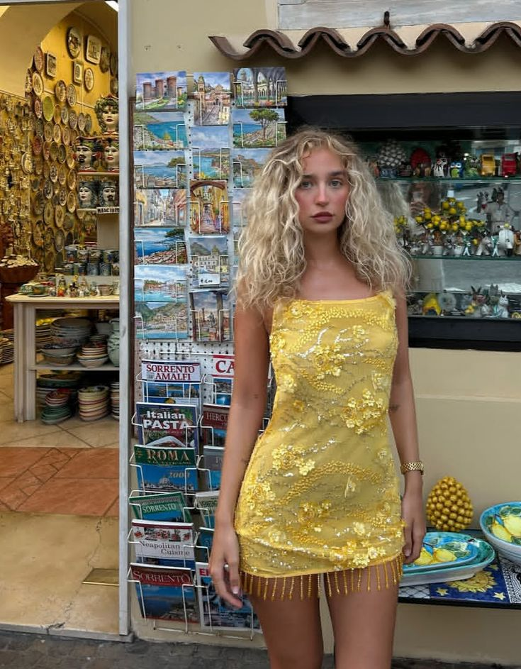 Gorgeous Yellow Satin Sequin Beaded Short Homecoming Dress,Backless Mini Party Dress D3406