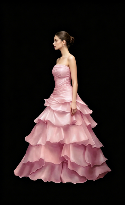 Pretty Strapless A Line Ruffle Long Prom Dress White Layered Wedding Dress  S183