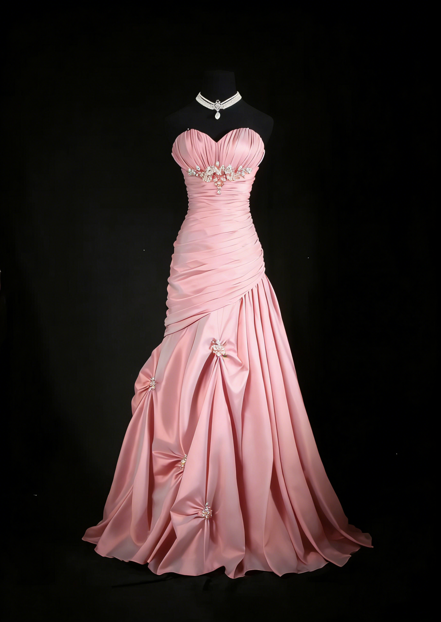 Retro Burgundy Strapless Satin Pleated Mermaid Long Party Dress Birthday Dress With Beads D2234