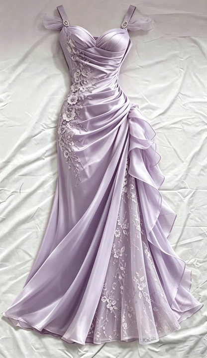 Pretty Pink Satin Tulle Appliques Mermaid Long Evening Dress ,Formal Birthday Prom Dress D3112
