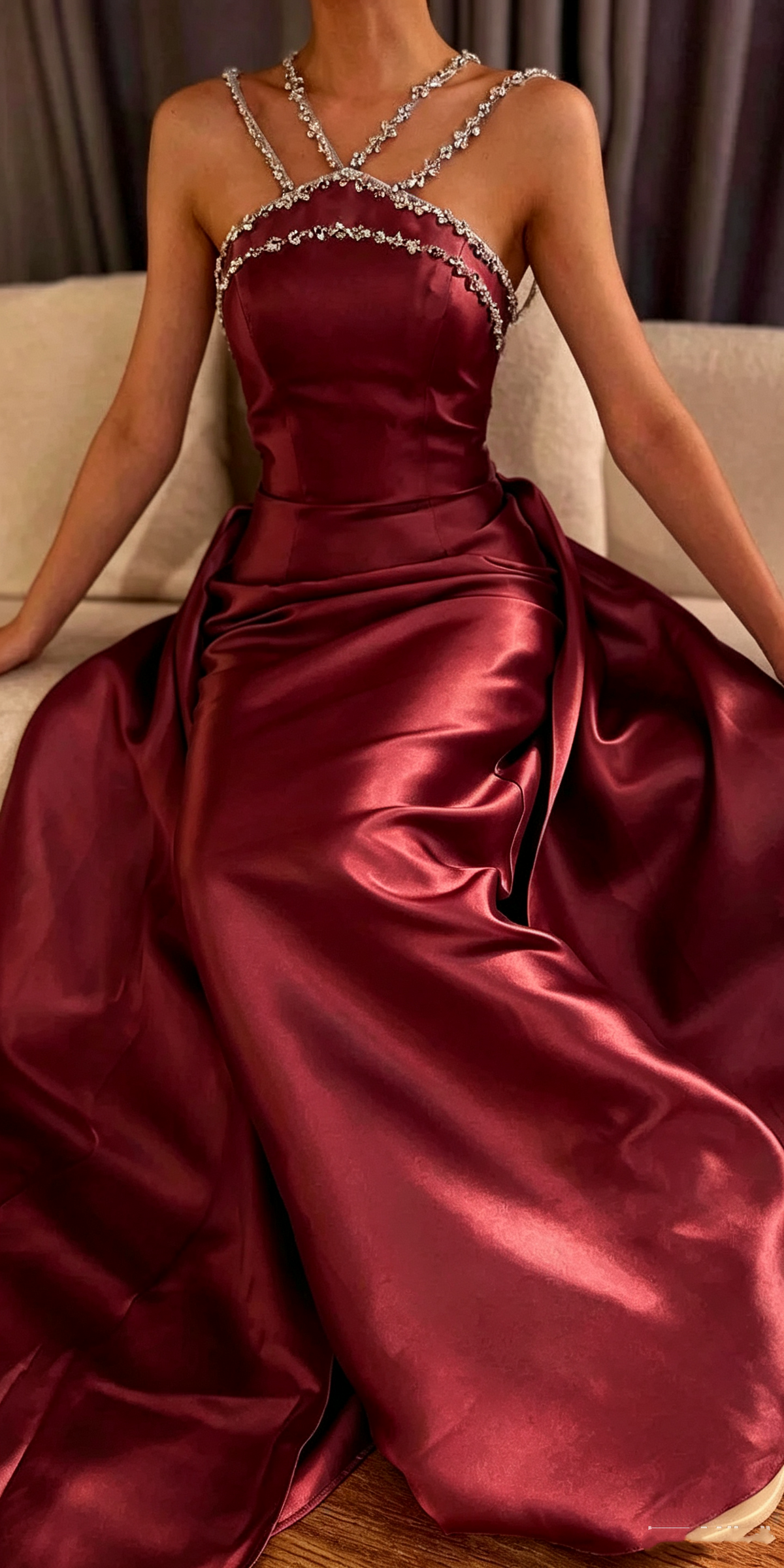 Gorgeous Blue Sleeveless Satin Beaded Mermaid Long Prom Dress Evening Gown D1080