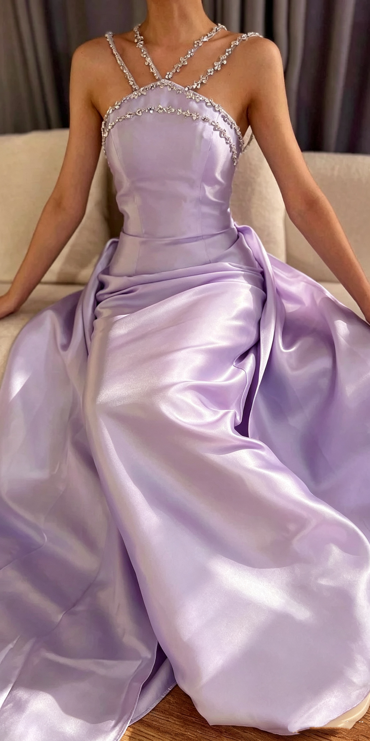 Gorgeous Blue Sleeveless Satin Beaded Mermaid Long Prom Dress Evening Gown D1080