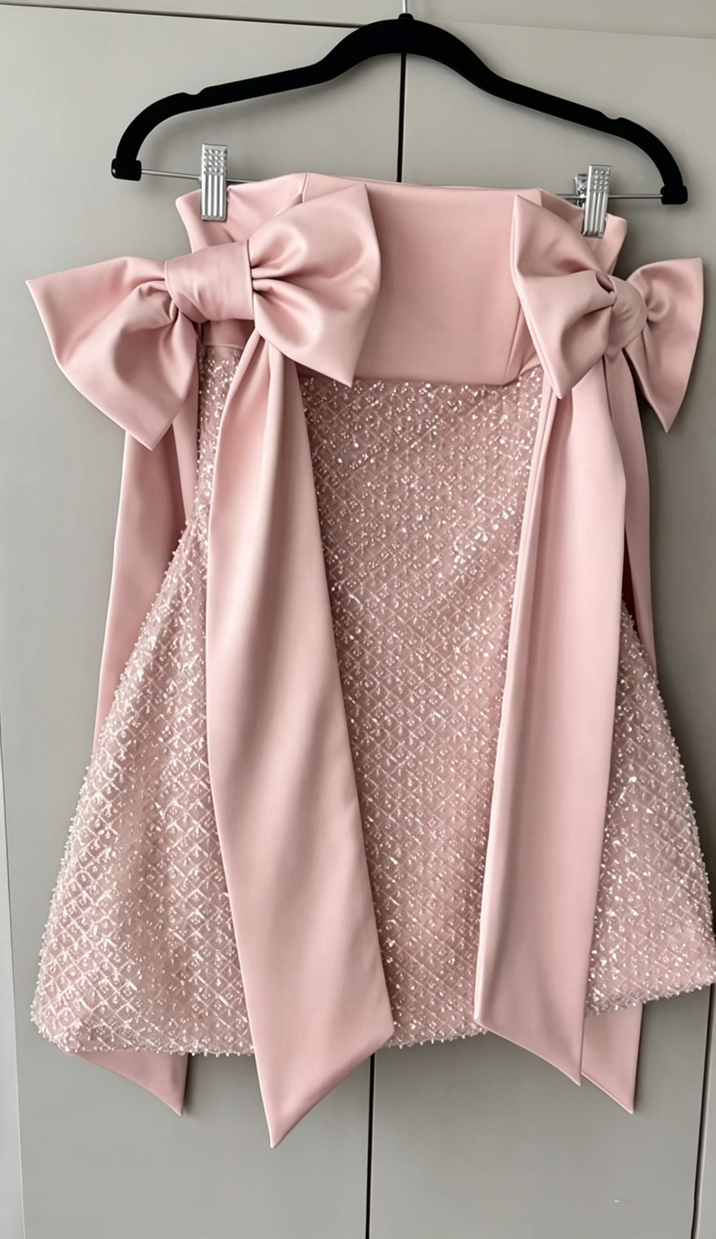 Shiny Bow Straps Satin Sequin A Line Short 7th Grade Homecoming Dress,Pink Short Birthday Dress D3950