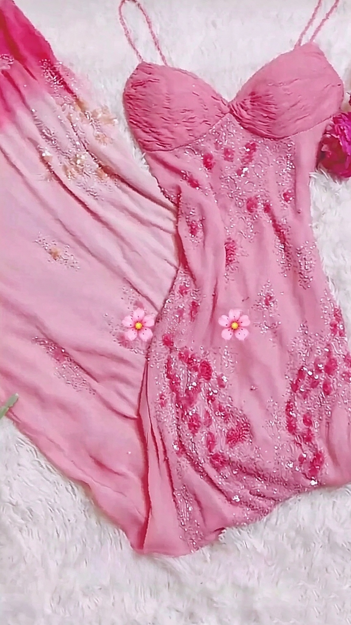 Pretty Spaghetti Straps Pink Chiffon Beaded Mermaid Long Party Dress Birthday Evening Dress D4741