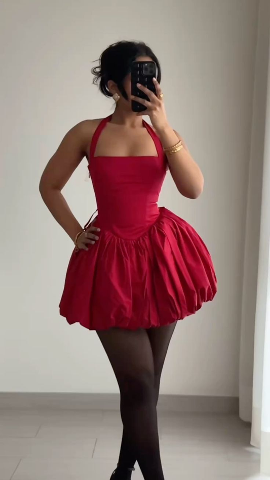 Sexy Red Halter Satin A Line Short Graduation Homecoming Dress Mini Birthday Dress S659