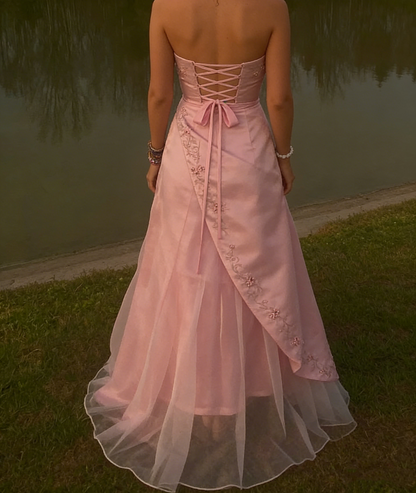 Retro A Line Strapless Pink Chiffon Long Party Dress Prom Dresses SD1397