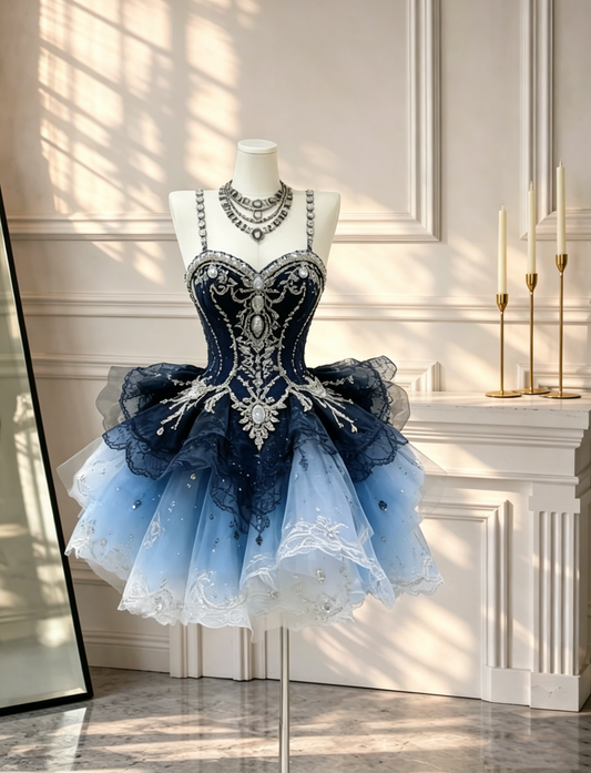 Gorgeous Spaghetti Straps Tulle Appliques Beaded Layered A Line Short Birthday Outfits Homecoming Dress D2650